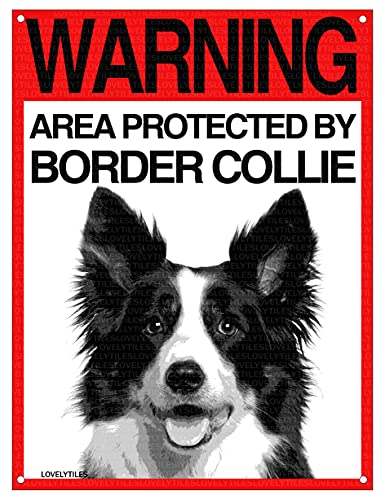 Lovelytiles Border Collie Targa ATTENTI al Cane Cartello Warning Area Protected BY