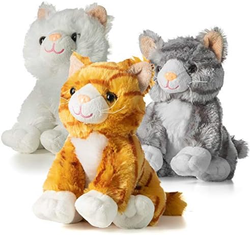 Prextex Pack of 3 Big Stuffed Animal Cats Plush - 10-inch Large Cat Toys for Kids, Cat Teddy Bear, Ginger Cat Teddy, White and Grey Cat Plushie, Cat Soft Toys for Kids
