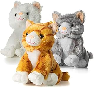 Prextex Pack of 3 Big Stuffed Animal Cats Plush - 10-inch Large Cat Toys for Kids, Cat Teddy Bear, Ginger Cat Teddy, White and Grey Cat Plushie, Cat Soft Toys for Kids