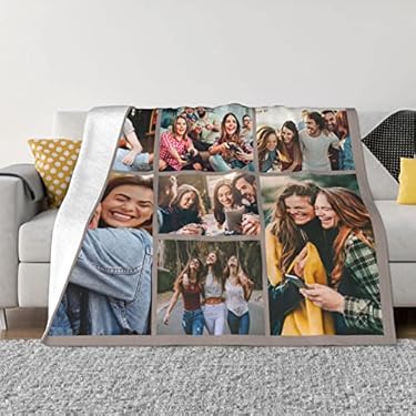 AMAZON - Custom Blanket with Photo Personalized Throw Blanket Customized Picture Blanket for Baby Mother Father Adult Friends Lovers Dog Pets on Birthday Halloween Christmas (7 Photo Collages)