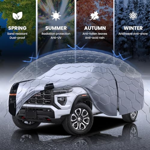 Image of Multi-Layer Canyon Truck Cover, Custom Fit Canyon 2004-2026 Extended /Crew Cab SB(5'-6.1') Car Cover Waterproof All Weather, Full Exterior Cover Rain Wind Dust and UV Protection with Door Zipper