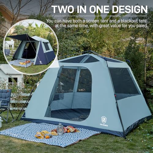 Image of EVER ADVANCED Blackout 6 Person Camping Tent, Instant Cabin Tent for Family with Vestibule and Large Mesh Windows, 60s Easy Setup, Double Layer, Water-Resistant