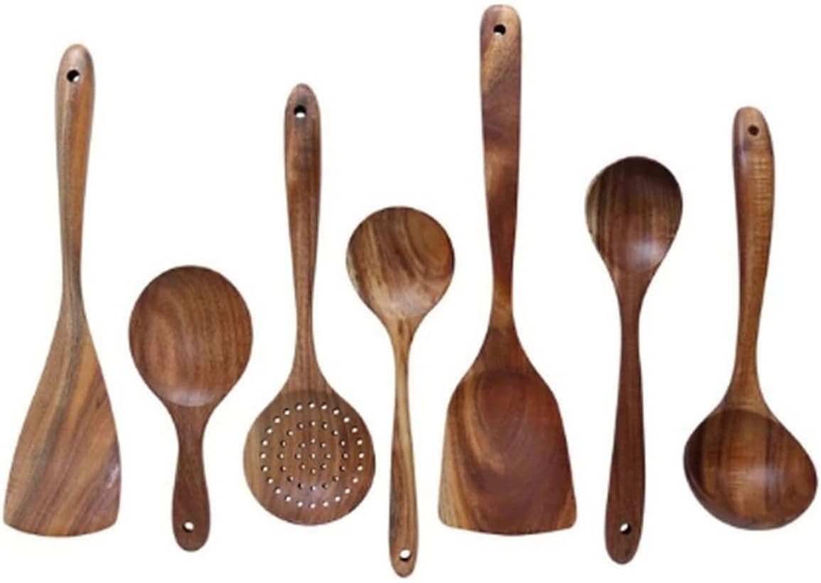 Natural Wood Tableware Spoon Ladle Long Rice Colander Soup Skimmer Cooking Spoons Scoop Kitchen Tool Set