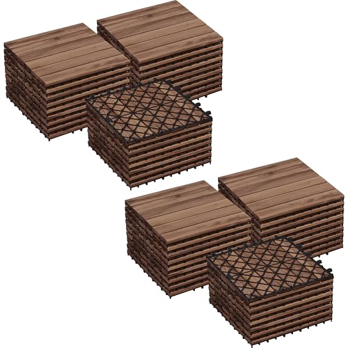 Yaheetech 54PCS Acacia Wood Interlocking Flooring Tiles Waterproof Flooring for