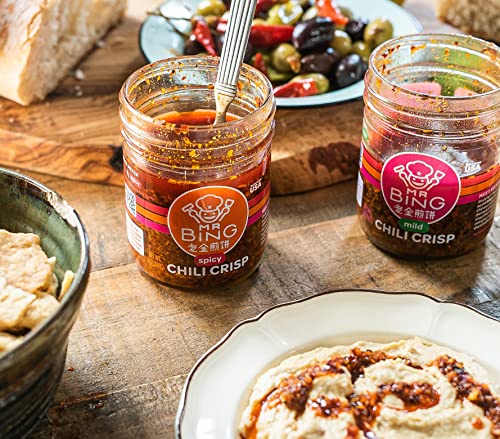 Mr. Bing Chili Crisp | Spicy - Delicious, Flavorful & Crunchy Chili Oil - Made In Usa Chili Paste Hot Sauce - Gluten Free, Vegan, No Msg, Non-Gmo Oil - (7 Oz.) #TOP6