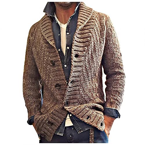 Mens Cardigans Sweaters,Mens Cable Knit Cardigan Sweater Shawl Collar Long Sleeve Loose Argyle Midweight Casual Cardigans for Men Sweatshirts