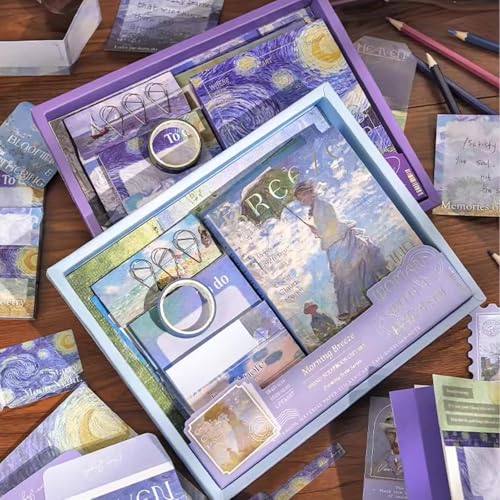 Image of yifely Paper Vintage Aesthetic Scrapbook Kit Scrapbooking Supplies Kit with Bullet Junk Journal,Stationery,A6 Grid Notebook with Graph Ruled Page DIY Journaling Gift for (Morning Breeze)