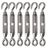 YAMASO 6Pcs M4 Hook & Eye Turnbuckle Wire Rope Tensioner Stainless Steel 304
