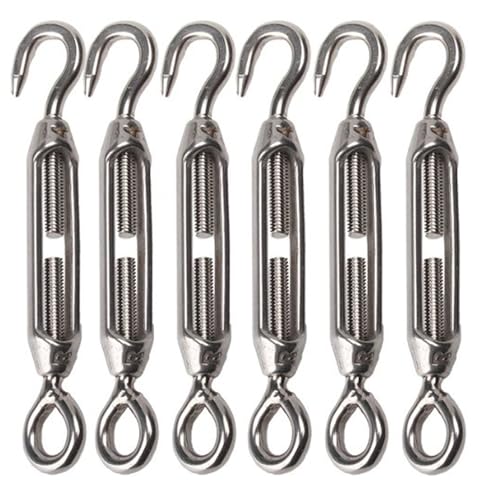 YAMASO 6Pcs M4 Hook & Eye Turnbuckle Wire Rope Tensioner Stainless Steel 304