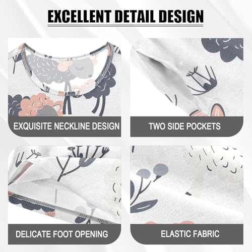 ALAZA Cartoon Animals Sheep Leaf Pajamas Short Sleeve 2 Piece Sleepwear Top and Bottom Pajama Set Unisex4