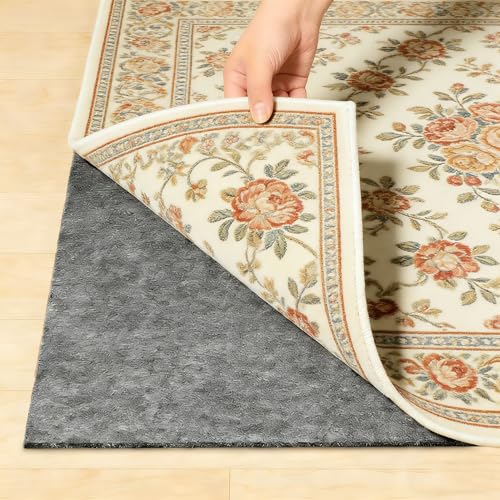 Image of Non Slip Felt Rubber Rug Pad, Thick Felt Rug Pads for Hardwood Floors, Under Area Rugs Protective Cushion Pads for Carpet, Felt and Rubber Underpad for Home Place Surface Safe (Grey, 8' x 10')
