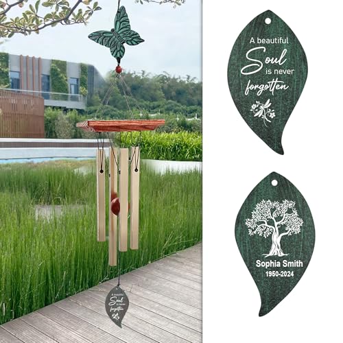 Image of ASTARIN Cardinal Memorial Wind Chimes, Personalized 26 inch Small Metal Symphthy Wind Chime, Bereavement Gift for Loss of Loved One Father Mother, Dragonflie Damselflie Decor for Outside Patio Garden
