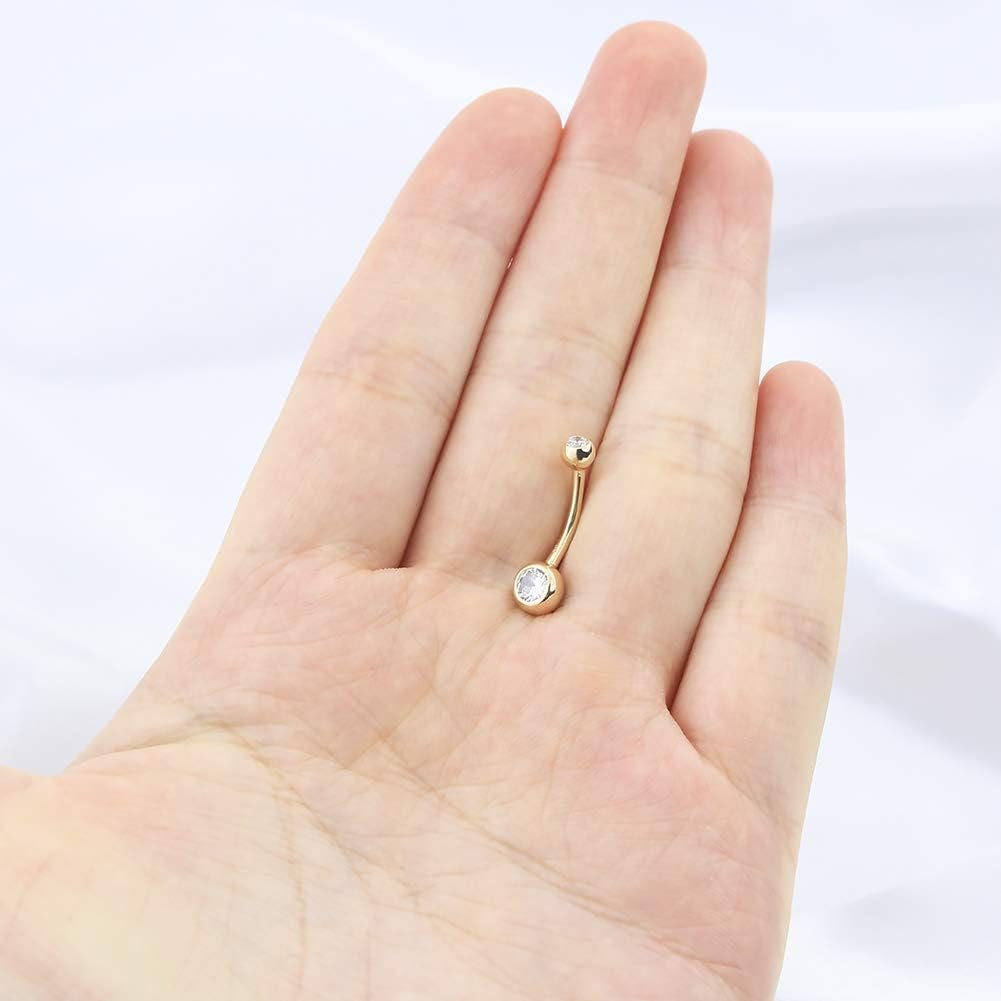 COCHARM 14k Gold Belly Button Rings for Women 14K Gold Navel Rings Cute Dainty CZ Belly Button Piercing 14K Gold Belly Piercing Jewelry