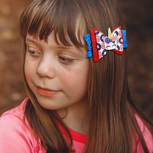 4Th Of July Unicorn Cheer Bows Hair Clip 3" Toddler Girls Patriotic Red White Blue Glitter Leather Cheer Barrettes Accessories For Kids Teens Baby Fourth Independence Memorial Day Holiday Gifts #TOP1