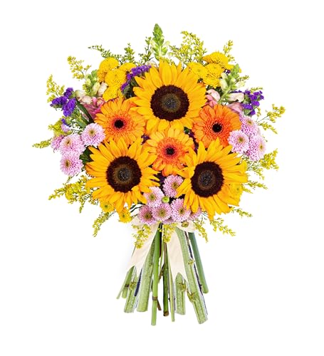 Hand-Crafted Brilliant Sunshine bouquet with Fresh Sunflowers : Delivered for Birthdays & All Occasions!