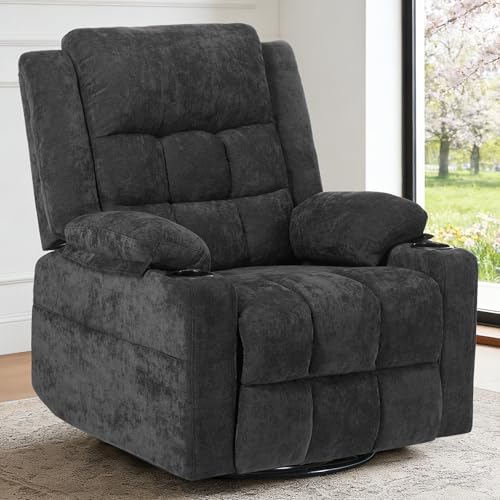Image of Power Swivel Rocker Recliner Chair with Massage and Heat for Adults,Electric Glider Reclining Single Sofa Chair for Living Room,USB & Type-C Charging Ports, Infinite Position,Black