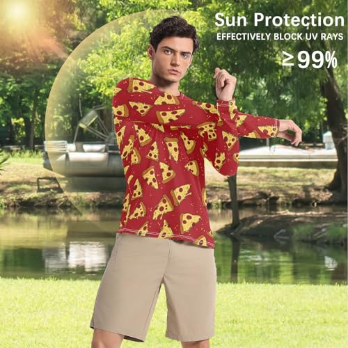 Bolaz Mens UV Protection Shirts Rash Guard Long Sleeve UPF 50+ Red Pizza Quick Dry S4