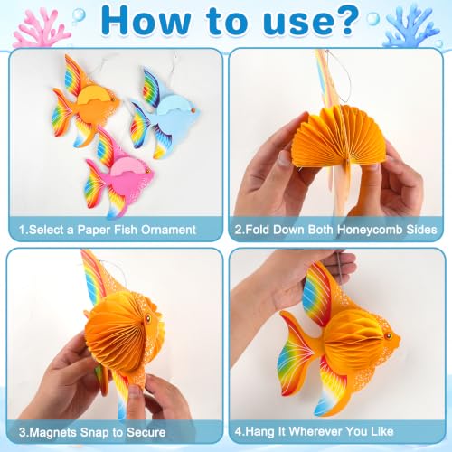 Image of GuassLee 10pcs Tissue Fish Honeycomb Decoration with Magnets - 10 inch Tropical Party Decoration for Fish /Under The Sea /Mermaid /Ocean /Beach Themed Birthday Party Luau Decor