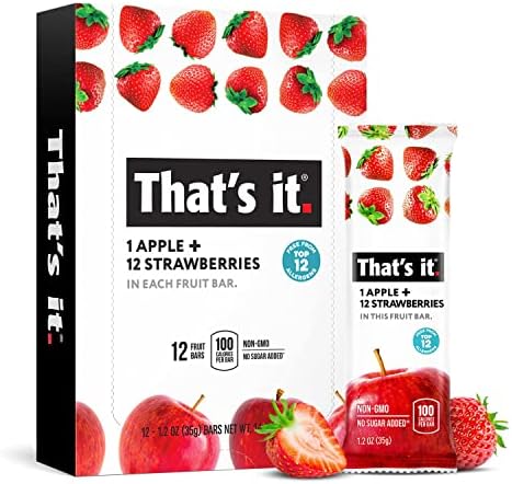 That's it. Apple + Strawberry 100% Natural Real Fruit Bar, Best High Fiber Vegan, Gluten Free Healthy Snack, Paleo for Children & Adults, Non GMO No Sugar Added, No Preservatives Energy Food (12 Pack)