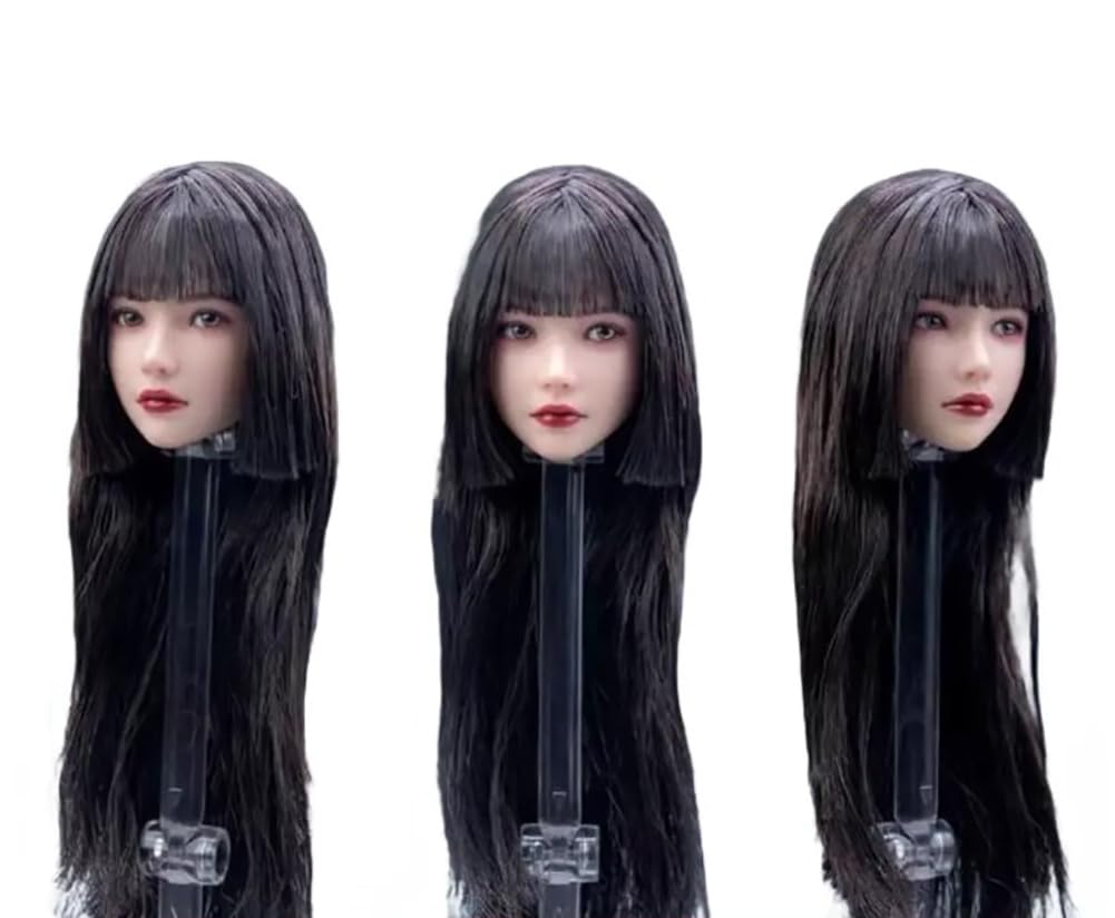 1/6 Scale Female Planted Hair Head Sculpt Cool Girl Straight Bang Short Straight Hair and Long Hair Head for 12inch Phicen, TBLeague Action Figure