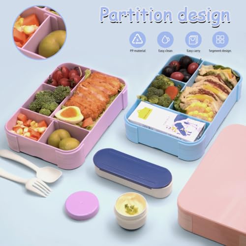 XJIANFU Brotdose Kinder mit Fächern,900ml Auslaufsichere Bento-Box, Kinder-Lunchbox,Auslaufsicher Fächern,Jausenbox Brotbox für… – Ansicht 2