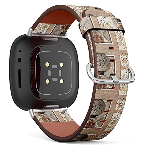 CJBROES Replacement Leather Watch Band, Compatible with Fitbit Versa 3 and Fitbit Sense of Wristband Bracelet Accessory - Tiles-Decor