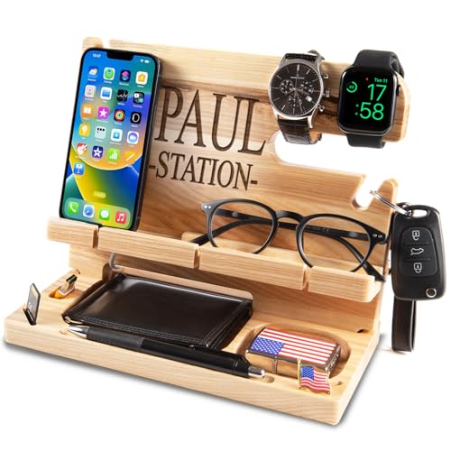 Greta Oto Station de Charge en Bois pour Téléphone Personnalisé, Tablette, Montre, Portefeuille, Organisateur Support Rangement Bureau, Table de Nuit,...