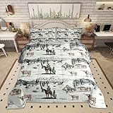 Western Cowboy Comforter Set Twin Size,Vintage Southwest Style Quilt Set Desert Cactus Cow Horse Animals Bedding Set for Kids Boys Girls Adult Room Decor,Grey Brown White Duvet Insert 2Pcs