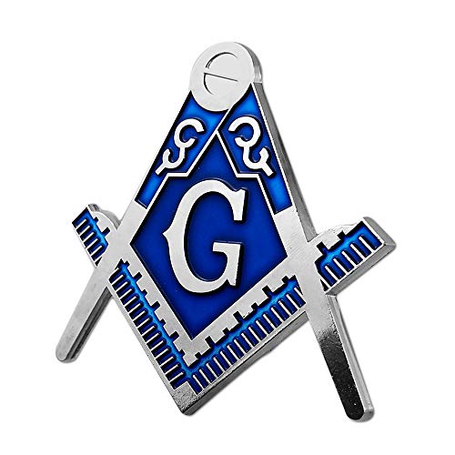 Symbolic Square & Compass Masonic Car Emblem Silver & Blue Auto Decal