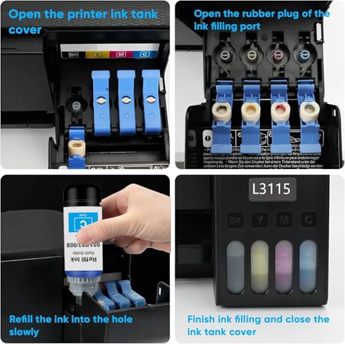 Image of KOSH 003 Refill Ink Compatible for Epson L3110, L3150, L3250, L3252 L3115, L3116, L3101, L3210, L3215, L3216, L3151, L3152, L3156, L5190 Printer (4, 001 /003 /008 Ink Set)