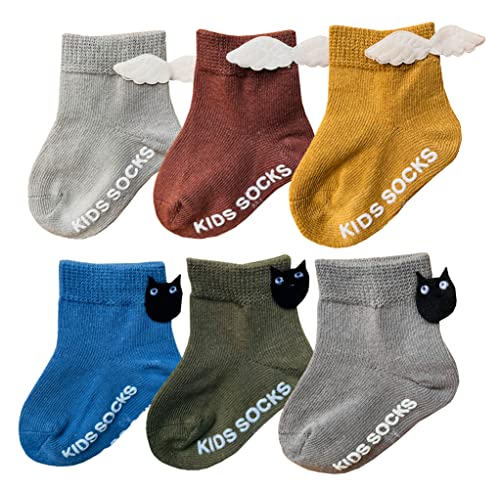Image of Baby Boy Combed Cotton Socks QandSweet Toddler Ankle Sock Non-Skid for Newborn Infant Childrens (0-6M, Wing)