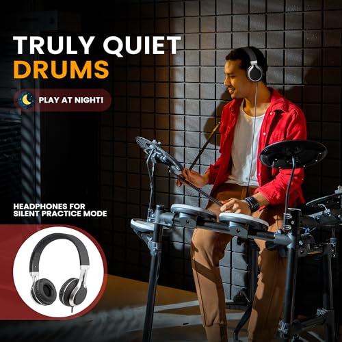 Pyle Electronic Drum Set with 4 Quiet Mesh Pads, 180 Sound Styles, 3 Cymbals, 2 Pedals, Throne, Headphones, Sticks, AUX, USB MIDI, Electric Drum Kit for Beginners Students Professionals by Pyle - Image 3