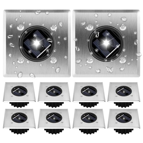 TOSHIN 10 luci solari da pavimento per esterni, per esterni, giardino e terrazze, luci a energia solare, impermeabili, colore bianco freddo, rettangolari