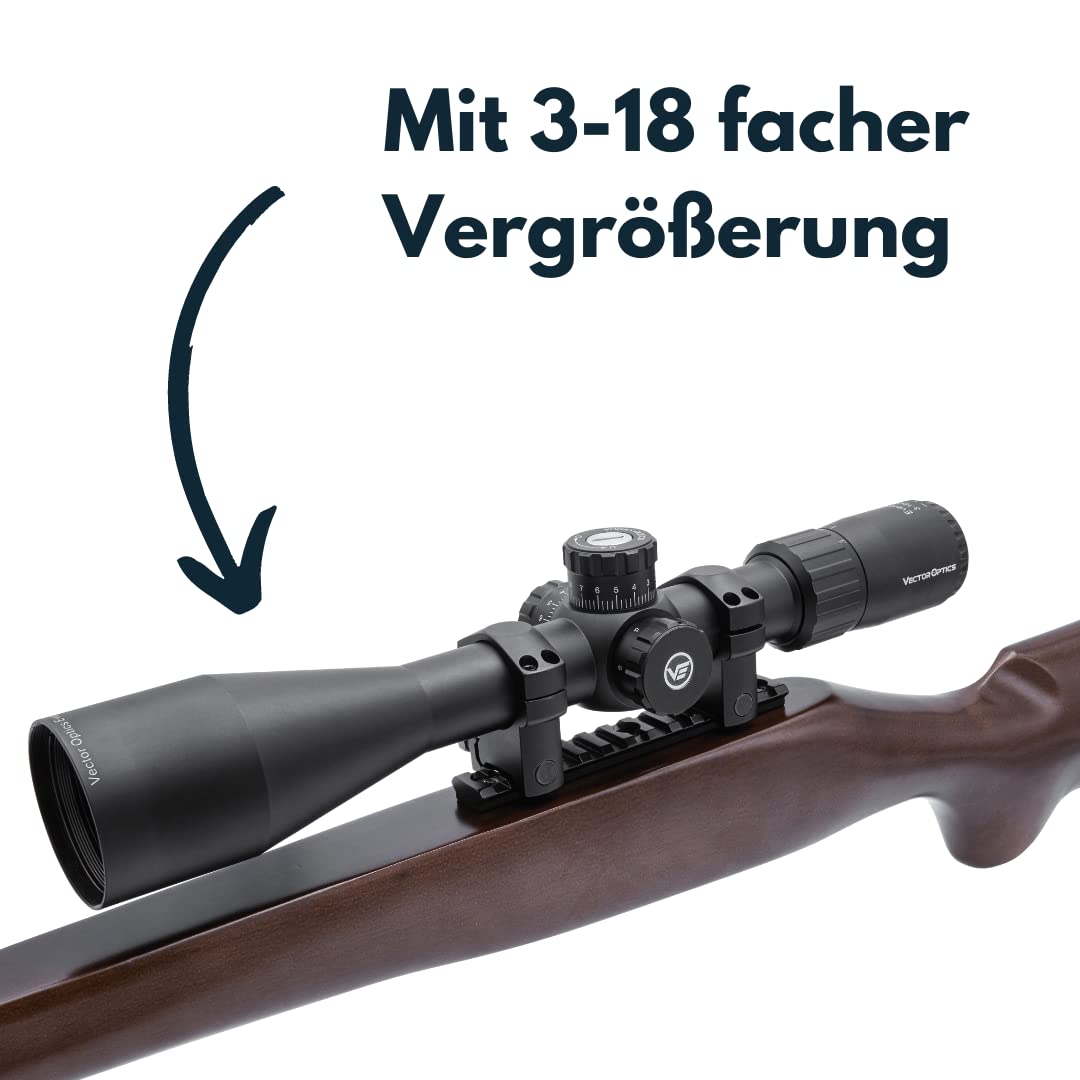VECTOR OPTICS Everest luneta celownicza 3-18 x 50 z szyną 21 mm Picatinny i szkłami Schott-Germany – wygląd celowy na polowania, airsoft, wiatrówki, kusze i strzelców sportowych