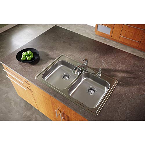 Fregadero de cocina de acero inoxidable Elkay de doble tazón con cuatro agujeros de 33 pulgadas 3