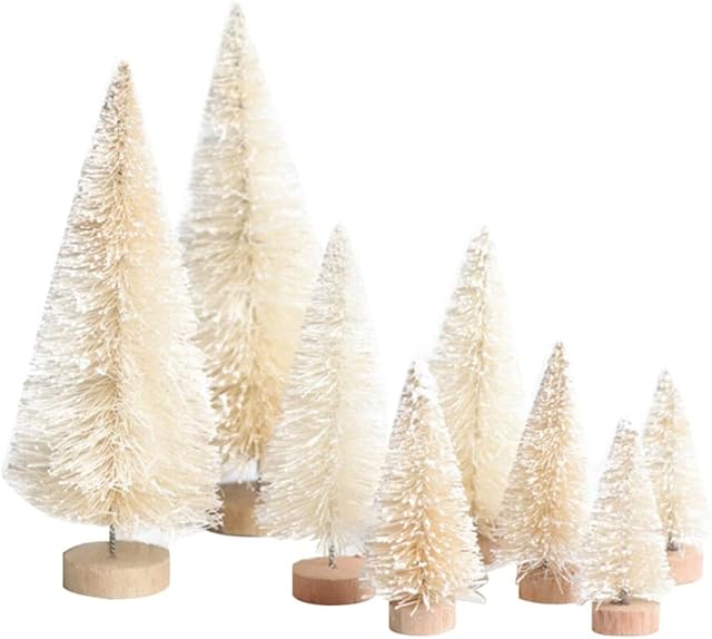 8 Pcs Mini White Christmas Tree Table Decoration, Table Top Christmas Tree with Wooden Bases Bottle Brush Tree Winter Xmas Tree Tabletop Ornaments for Holiday Party Home Decor