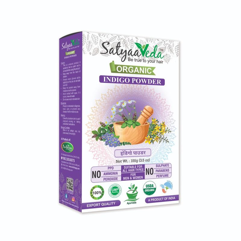100% Organic and Herbal Indigo Powder Made with Ayurvedic Herbs Chemical free, for Natural Hair Coloring, Arrests Early Greying & Protects hair from Damage | 100Gm