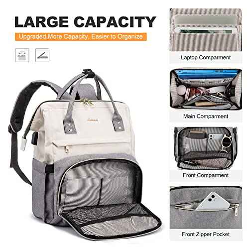 Lovevook Laptop Backpack For Women Fashion Business Computer Backpacks Travel Bags Purse Student Bookbag Teacher Doctor Nurse Work Backpack With Usb Port, Fits 17-Inch Laptop Beige Grey #TOP2