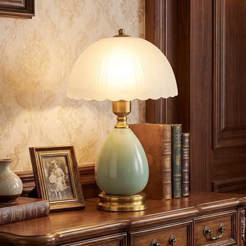 HvKvHvY Lampada Da Tavolo In Ceramica Vintage Moderna, Lampade Tradizionali Retro Da Letto, Lampada Verde Classica Chinoiserie Per L'Arredamento Della Casa Soggiorno Camera Da Letto(02)