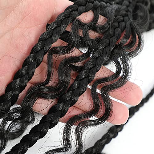 Crochet Box Braids Curly Ends 144 Strands 22 Inch Bohomian Crochet Braids Box Braids 3X Goddess Box Braids Crochet Hair Synthetic Crochet Braids Hair Extensions (22Inch-6Pack, 1B) #TOP5