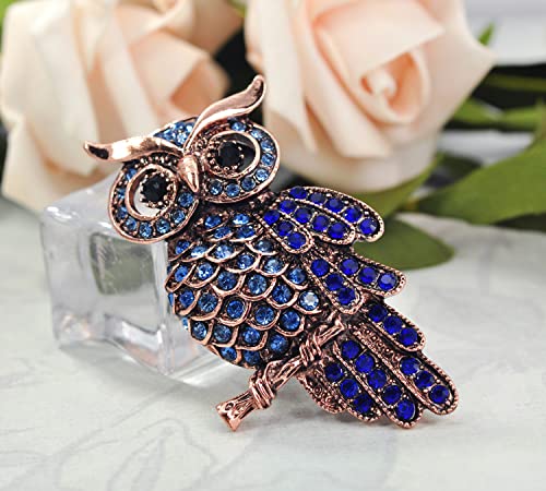 Image of Gyn&Joy Womens Crystal Rhinestones Perched Owl Bird Brooch Pin