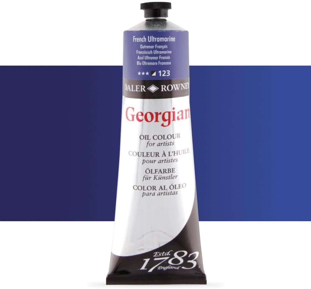 Daler Rowney Georgian Oil Paint French Ultramarine 225ml Tube - Art Paints for Canvas Paper and More - Oil Painting Supplies for Artists and Students - Artist Oil Paint for Any Skill Set