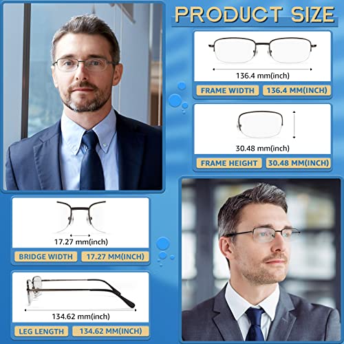 Novivon 5 Pack Reading Glasses For Men, Metal Blue Light Blocking Readers With Spring Hinges, Anti Eye Strain Eyeglasses (Gunmetal*2, Gold, Silver, Brown, 2.0) #TOP3