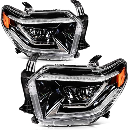 SCITOO Headlight Assembly Fit 2014-2021 for Toyota Tundra Black Housing Amber Reflector Pair Headlights TO2502218