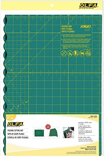 OLFA 17" x 24" Folding Cutting Mat (FCM-17x24) - Self Healing 17x24 Inch Foldable Rotary Mat with Grid for Quilting, Sewing, Fabric & Crafts, Use with Rotary Cutters & Fixed Blade Knives (Green)