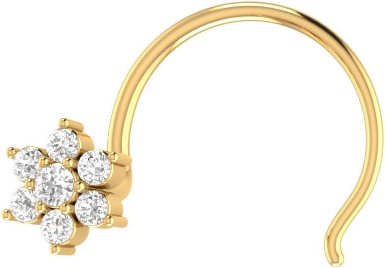 Demira Natural 1.2MM Diamond 14K Gold Flower Design Nose Pin, Lip Labret, and Monroe Ring Stud Screw -Twist Back (WIRE)