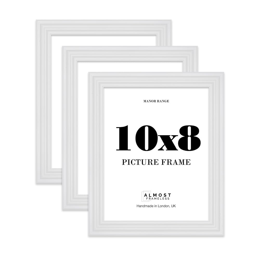 10x8 Picture Frame, Display 10x8 Pictures (20.3 x 25.4cm) - Ice White Vintage 42mm Edge Decorative Wall Display Frame - 3 Pack