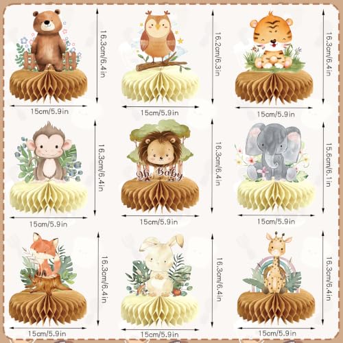 Image of 9Pcs Woodland Baby Shower Birthday Decorations Honeycomb Centerpieces, Forest Baby Shower Table Decorations Animals Birthday Party Table Centerpieces Toppers Decor