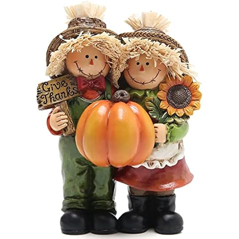 Hodao Thanksgiving Vogelscheuche Paar Tischdekorationen für den Innenbereich, Harz Vogelscheuche Danke Herbst Tafelaufsätze Cover
