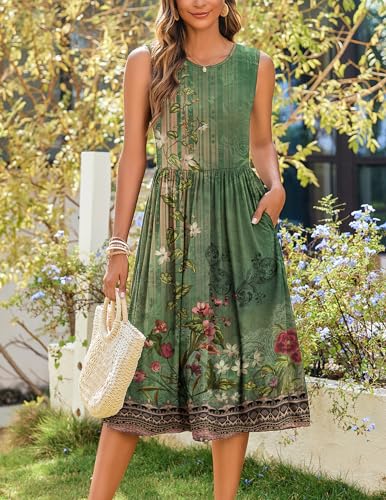 Image of Zeagoo Women's Summer Tank Midi Dress with Pockets Floral Sleeveless A-Line Casual Loose T-Shirt Dresses Beach Sundress 2026